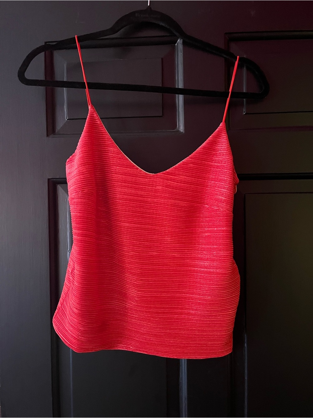 Textured, Shimmer Red V-Neck Spaghetti Strap Tank Top